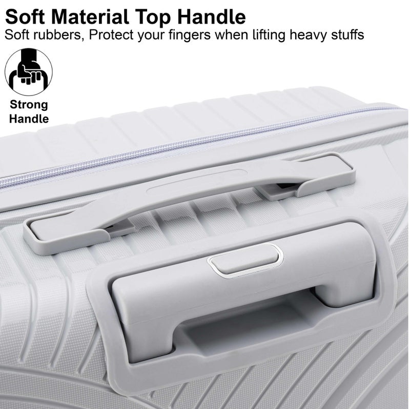 SENATOR Unisex Hard Case Medium Checked Luggage Lightweight PP Fashion Trolley Luggage with 360° Degree 4 Twin Wheel and Safe Zippers KH1010 Light Grey - Image 4